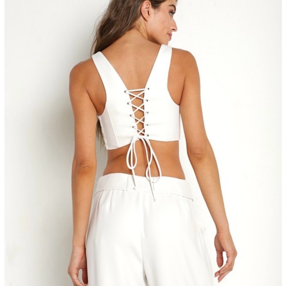 FOR LOVE & LEMONS NOMI CROP TOP IVORY, SZ. SMALL - Picture 2 of 8
